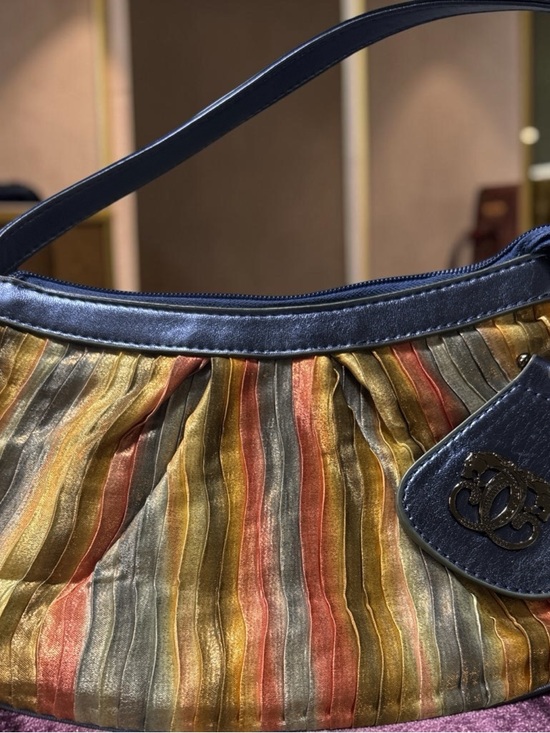 Sharif Handbags - Vintage Sharif Multicolor Pleated Baguette Shoulder Bag Metallic Stripe Purse